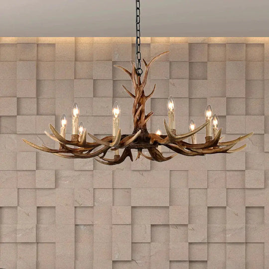 Countryside Faux Antler Hanging Pendant 6/8/10 Lights Resin Ceiling Chandelier In Brown For Living