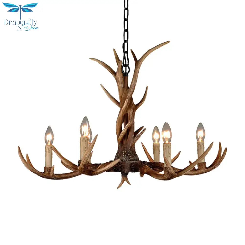 Countryside Faux Antler Hanging Pendant 6/8/10 Lights Resin Ceiling Chandelier In Brown For Living