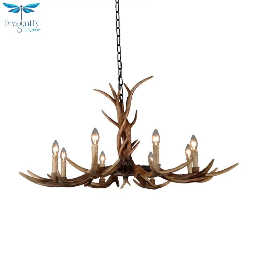 Countryside Faux Antler Hanging Pendant 6/8/10 Lights Resin Ceiling Chandelier In Brown For Living