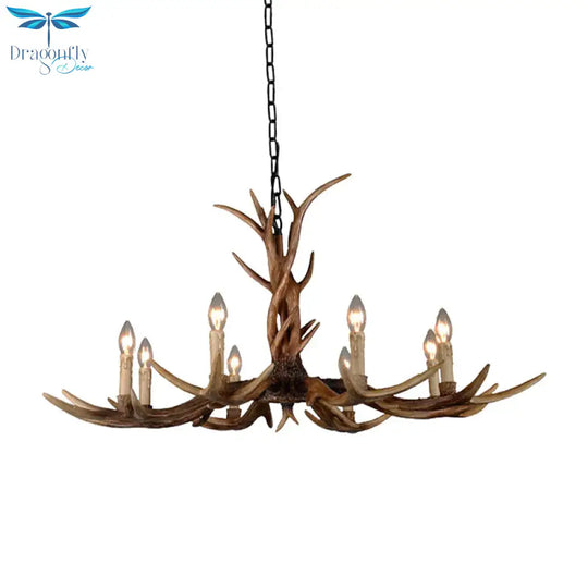 Countryside Faux Antler Hanging Pendant 6/8/10 Lights Resin Ceiling Chandelier In Brown For Living