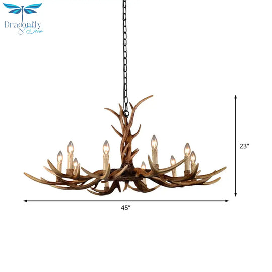 Countryside Faux Antler Hanging Pendant 6/8/10 Lights Resin Ceiling Chandelier In Brown For Living