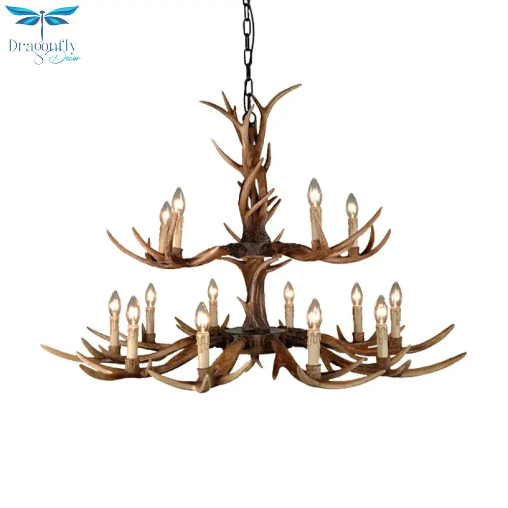Countryside Faux Antler Hanging Pendant 6/8/10 Lights Resin Ceiling Chandelier In Brown For Living
