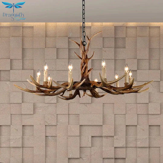 Countryside Faux Antler Hanging Pendant 6/8/10 Lights Resin Ceiling Chandelier In Brown For Living