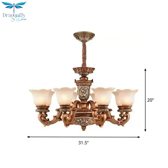 Cream Glass Brown Chandelier Lighting Fixture Floral Shade 6/8 - Light Antiqued Suspension Pendant