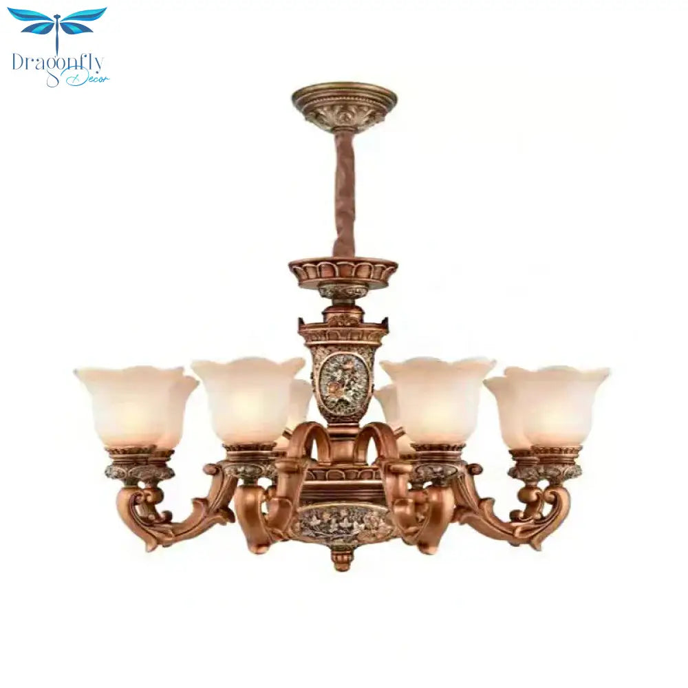 Cream Glass Brown Chandelier Lighting Fixture Floral Shade 6/8 - Light Antiqued Suspension Pendant