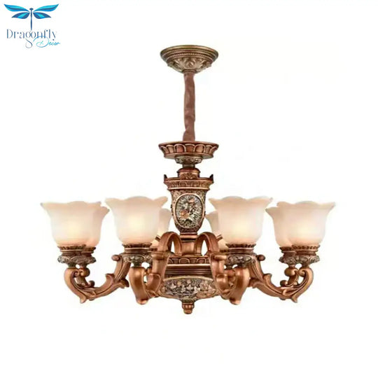 Cream Glass Brown Chandelier Lighting Fixture Floral Shade 6/8 - Light Antiqued Suspension Pendant
