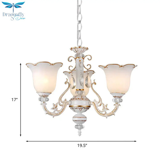 Cream Glass Floral Chandelier Light Traditional 3/5/6 Lights Bedroom Suspension Pendant In Beige