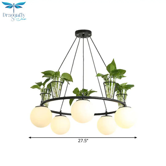 Cream Glass Globe Ceiling Chandelier Warehouse 3/5 - Light Dining Room Hanging Light Kit In Black