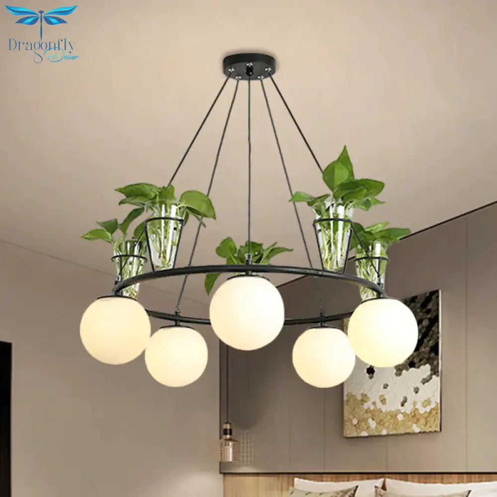Cream Glass Globe Ceiling Chandelier Warehouse 3/5 - Light Dining Room Hanging Light Kit In Black