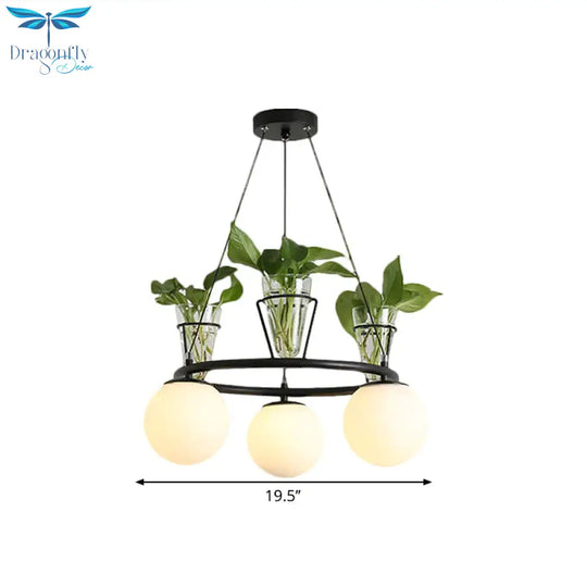Cream Glass Globe Ceiling Chandelier Warehouse 3/5 - Light Dining Room Hanging Light Kit In Black