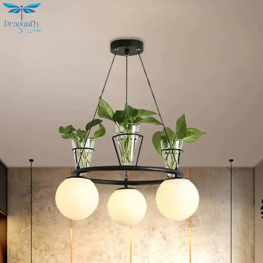 Cream Glass Globe Ceiling Chandelier Warehouse 3/5 - Light Dining Room Hanging Light Kit In Black