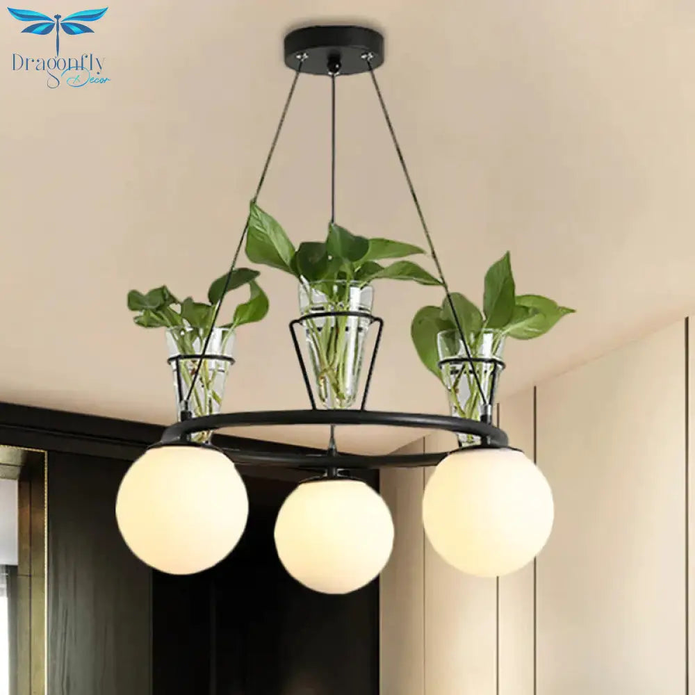 Cream Glass Globe Ceiling Chandelier Warehouse 3/5 - Light Dining Room Hanging Light Kit In Black