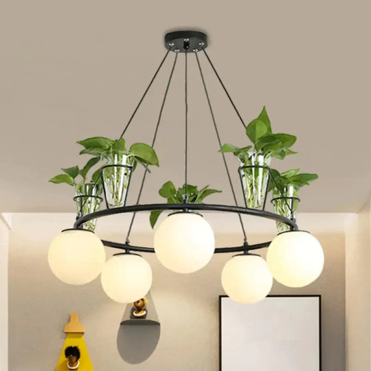 Cream Glass Globe Ceiling Chandelier Warehouse 3/5 - Light Dining Room Hanging Light Kit In Black