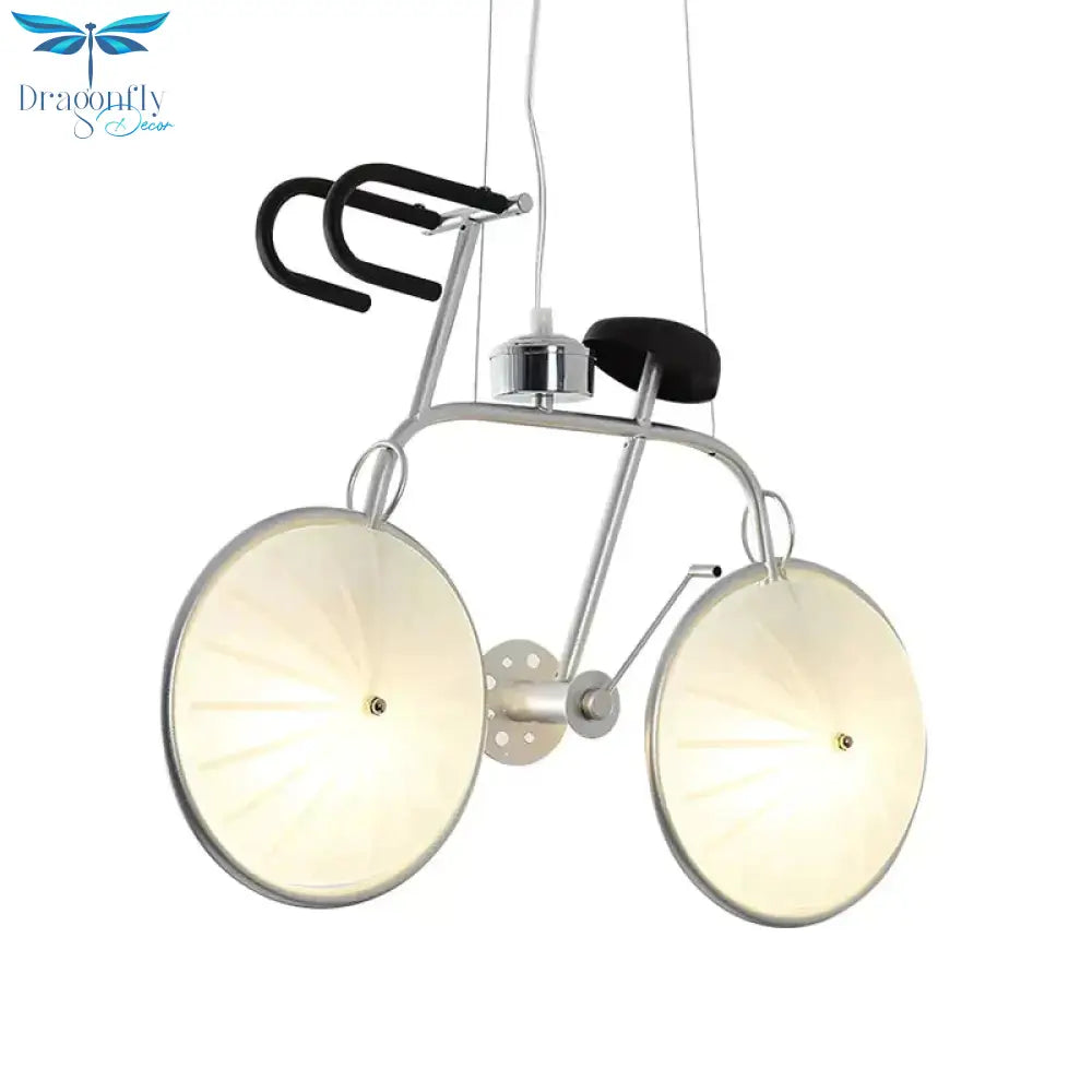 Creative Bicycle Hanging Light Metal Acrylic Chrome Chandelier For Boys Girls Bedroom