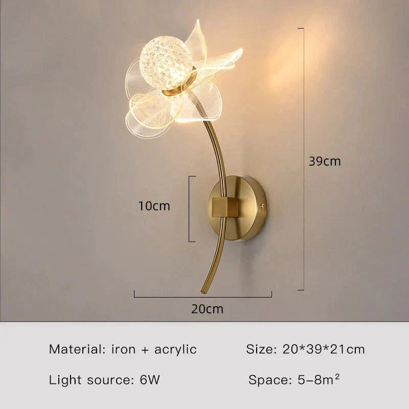 Creative Floral Decorative Gold Led Wall Lamp For Bedroom Bedside Living Room Lighting Fixture