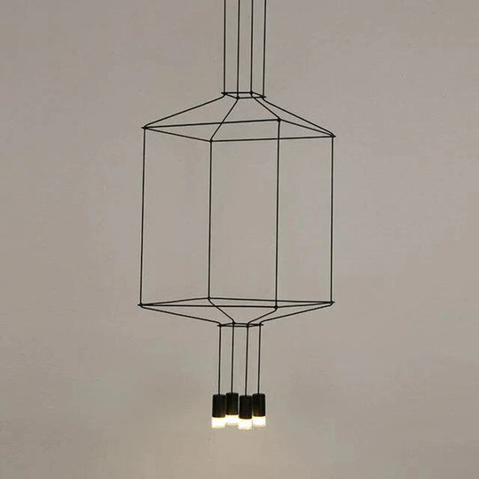 Creative Modern Art Pendant Lamp Light Black Metal Long Wire Simple Shape Kitchen Bar Hanging