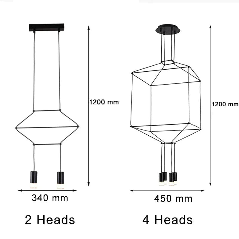 Creative Modern Art Pendant Lamp Light Black Metal Long Wire Simple Shape Kitchen Bar Hanging