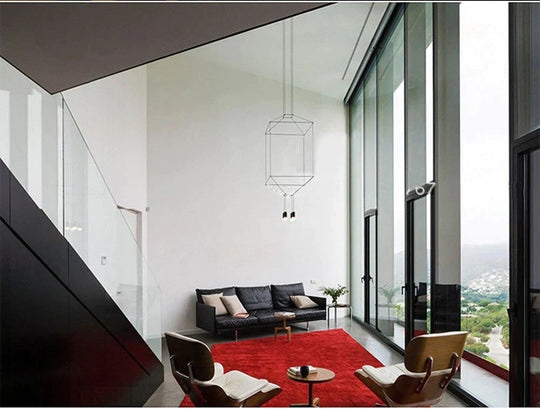 Creative Modern Art Pendant Lamp Light Black Metal Long Wire Simple Shape Kitchen Bar Hanging