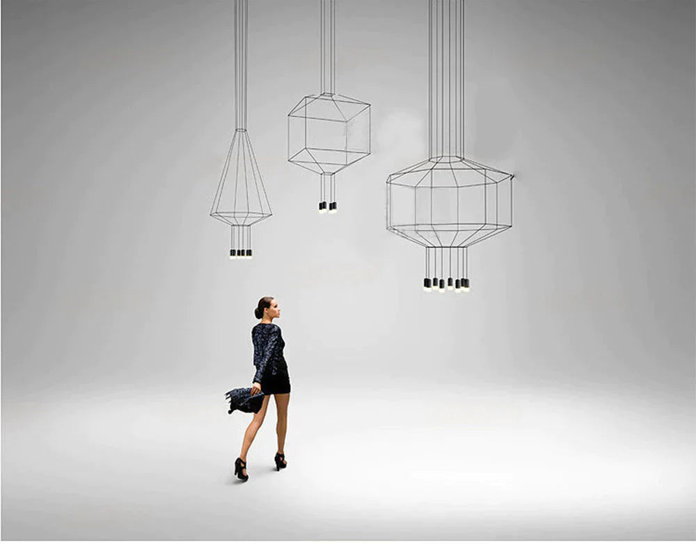 Creative Modern Art Pendant Lamp Light Black Metal Long Wire Simple Shape Kitchen Bar Hanging