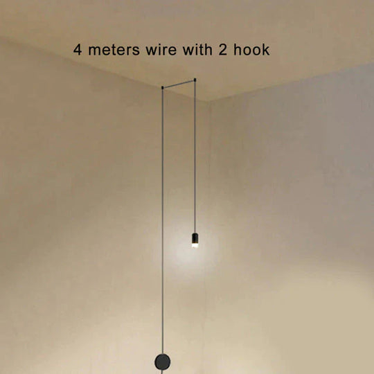 Creative Modern Art Pendant Lamp Light Black Metal Long Wire Simple Shape Kitchen Bar Hanging