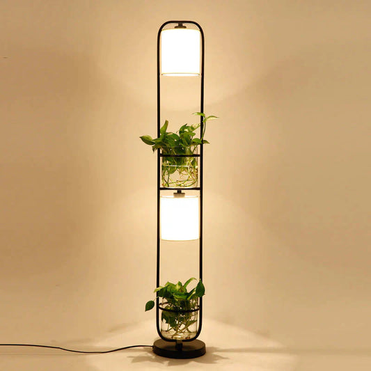 Creative Wrought Iron Plant Floor Lamp Living Room Bedroom Office Personality Cloth Glass Flowers