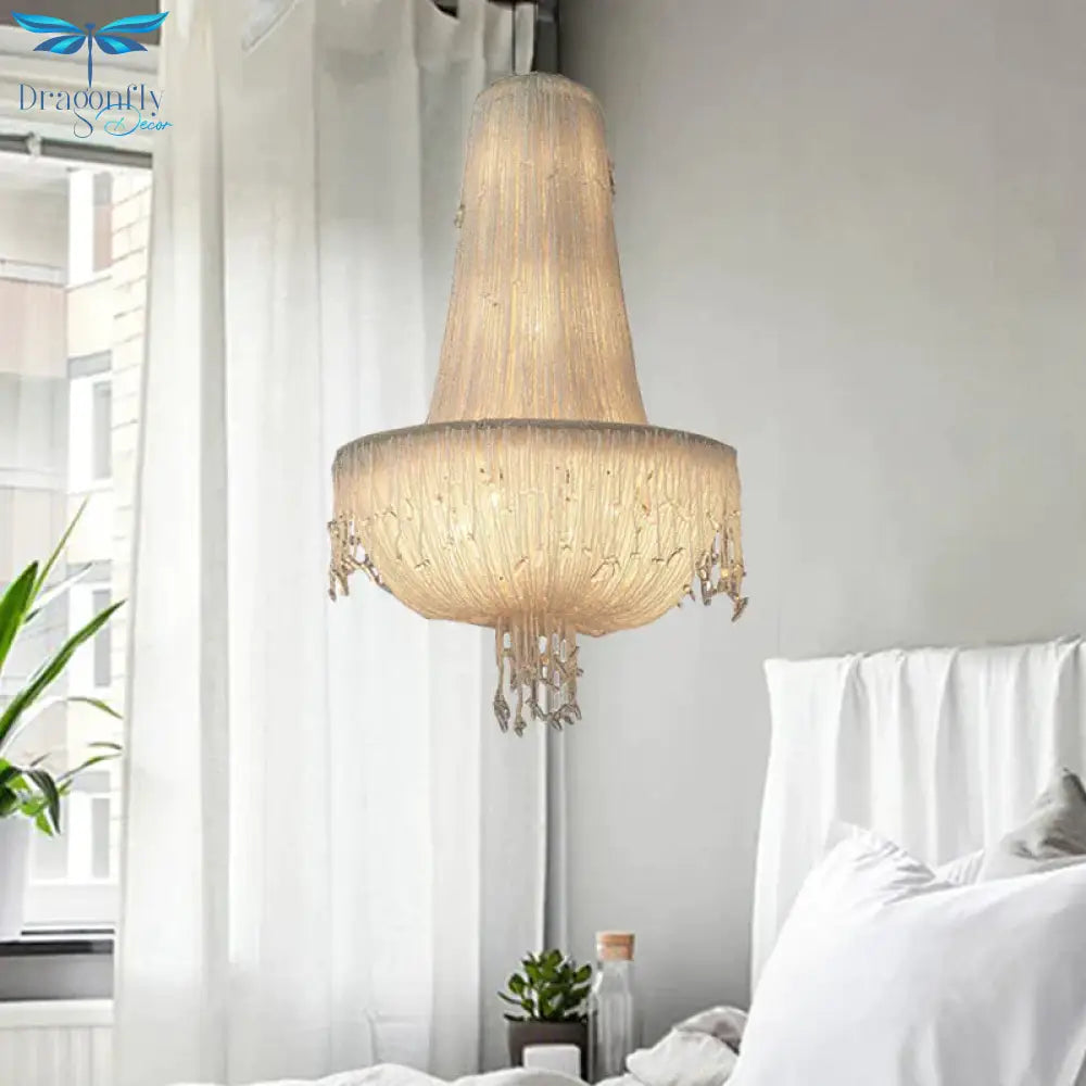 Crystal Basket Hanging Chandelier Rural 6 Lights Pendant Lighting Fixture In White