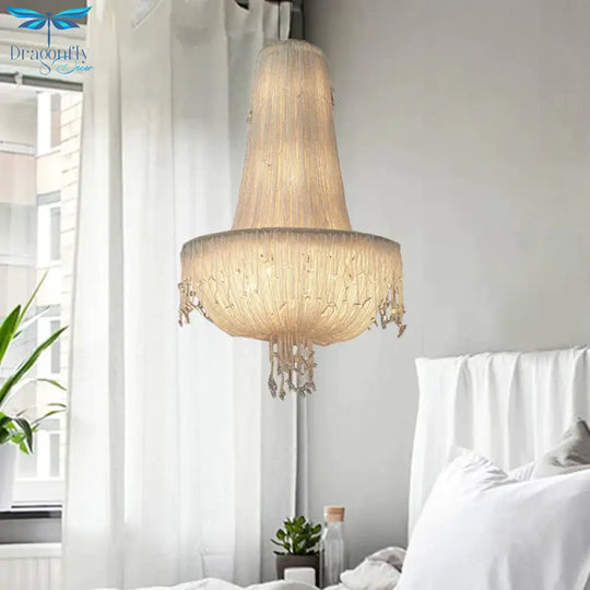 Crystal Basket Hanging Chandelier Rural 6 Lights Pendant Lighting Fixture In White