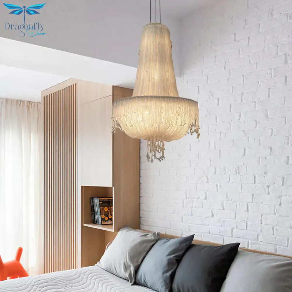 Crystal Basket Hanging Chandelier Rural 6 Lights Pendant Lighting Fixture In White