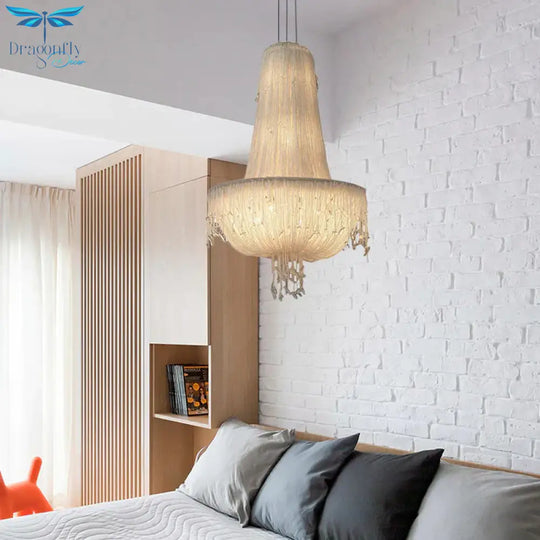 Crystal Basket Hanging Chandelier Rural 6 Lights Pendant Lighting Fixture In White