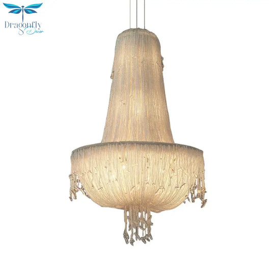 Crystal Basket Hanging Chandelier Rural 6 Lights Pendant Lighting Fixture In White