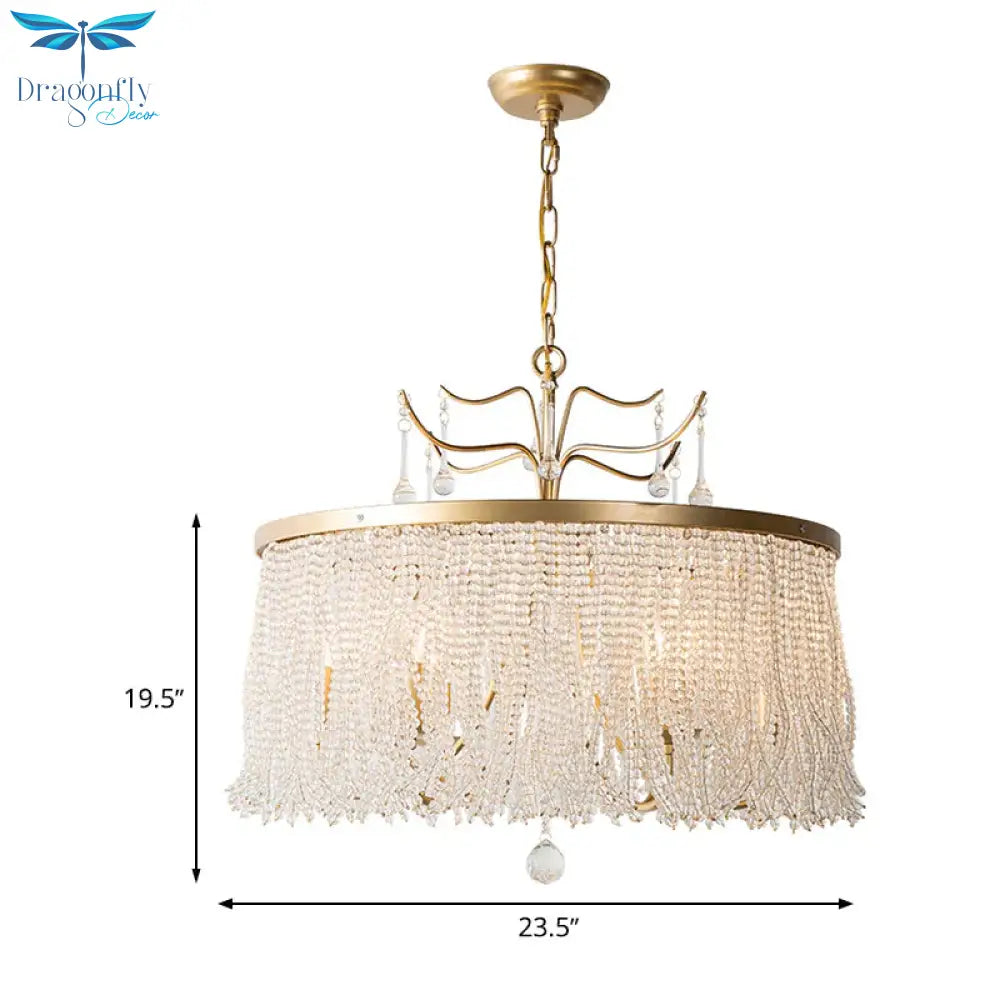 Crystal Beaded Ceiling Chandelier Countryside 6/8 Lights Living Room Suspension Pendant Light In