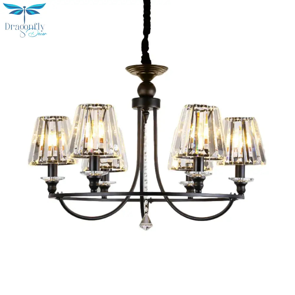 Crystal Black Chandelier Light Tapered 4/6/8 Lights Nordic Ceiling Pendant For Dining Room