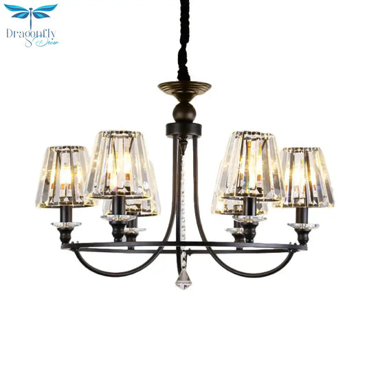 Crystal Black Chandelier Light Tapered 4/6/8 Lights Nordic Ceiling Pendant For Dining Room