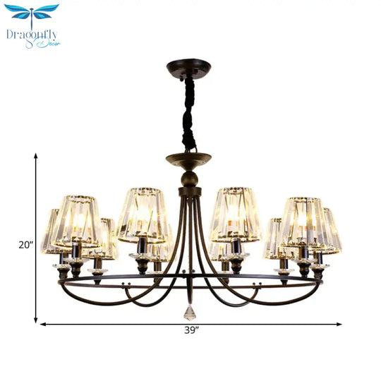Crystal Black Chandelier Light Tapered 4/6/8 Lights Nordic Ceiling Pendant For Dining Room