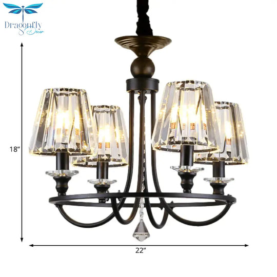 Crystal Black Chandelier Light Tapered 4/6/8 Lights Nordic Ceiling Pendant For Dining Room