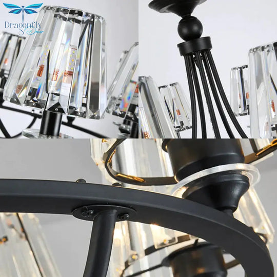Crystal Black Chandelier Light Tapered 4/6/8 Lights Nordic Ceiling Pendant For Dining Room