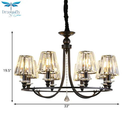 Crystal Black Chandelier Light Tapered 4/6/8 Lights Nordic Ceiling Pendant For Dining Room