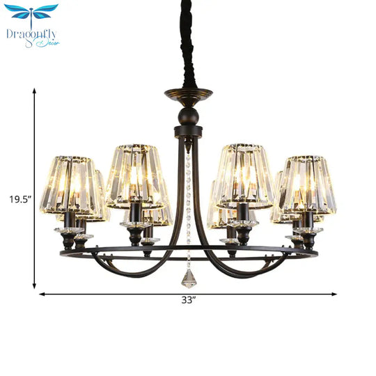 Crystal Black Chandelier Light Tapered 4/6/8 Lights Nordic Ceiling Pendant For Dining Room