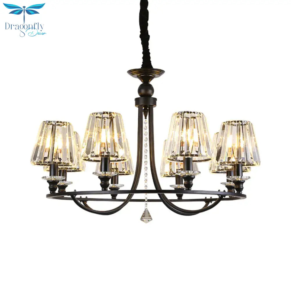 Crystal Black Chandelier Light Tapered 4/6/8 Lights Nordic Ceiling Pendant For Dining Room