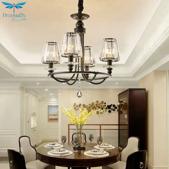 Crystal Black Chandelier Light Tapered 4/6/8 Lights Nordic Ceiling Pendant For Dining Room