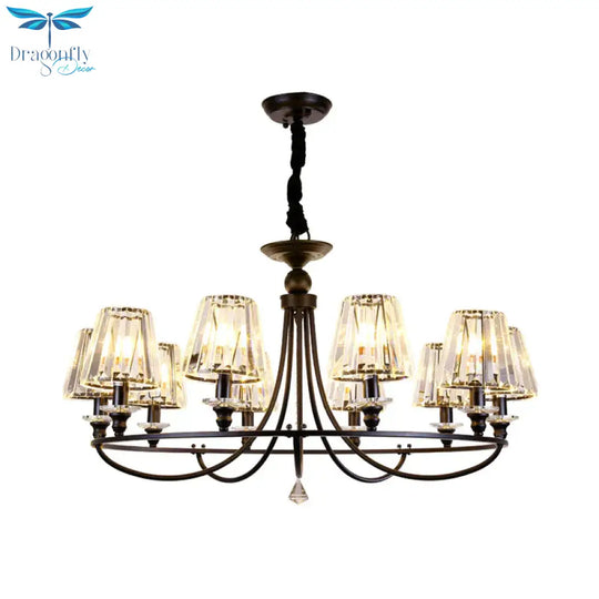 Crystal Black Chandelier Light Tapered 4/6/8 Lights Nordic Ceiling Pendant For Dining Room