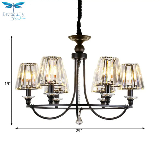 Crystal Black Chandelier Light Tapered 4/6/8 Lights Nordic Ceiling Pendant For Dining Room
