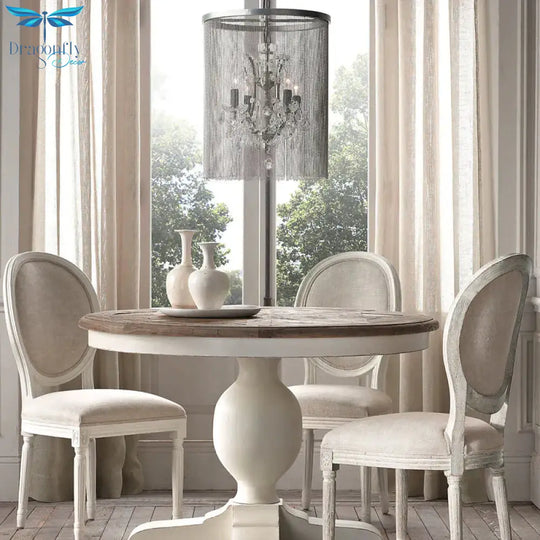Crystal Black Hanging Chandelier Round 4 Lights Rustic Pendant Lamp For Dining Room