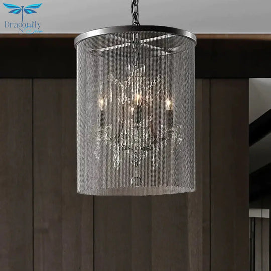 Crystal Black Hanging Chandelier Round 4 Lights Rustic Pendant Lamp For Dining Room