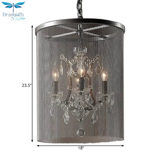 Crystal Black Hanging Chandelier Round 4 Lights Rustic Pendant Lamp For Dining Room