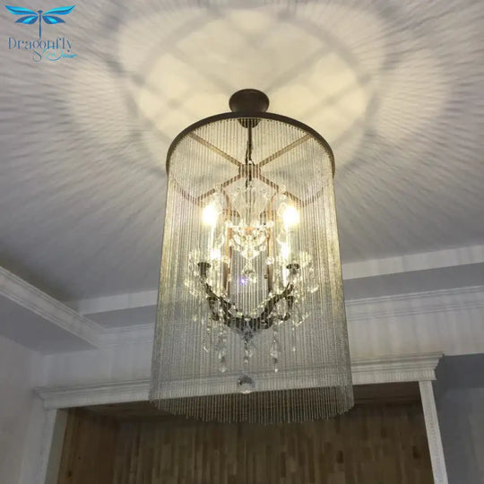 Crystal Black Hanging Chandelier Round 4 Lights Rustic Pendant Lamp For Dining Room