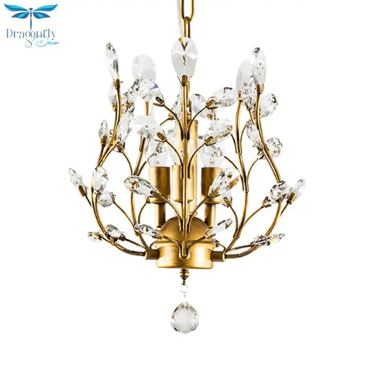 Crystal Branch Chandelier Lamp Modern 3 Bulbs Black/Gold Pendant Lighting Fixture With Global Drop