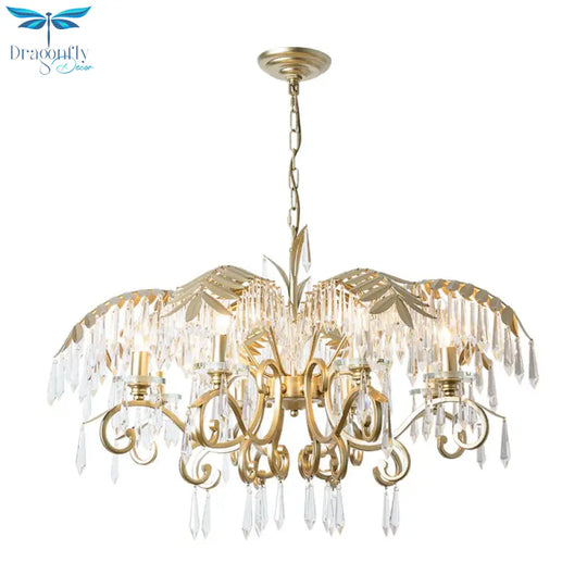 Crystal Brass Hanging Chandelier Leaf - Shaped 3/6/8 Lights Lodge Pendant Light Kit For Living Room