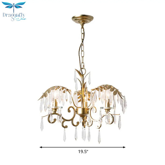 Crystal Brass Hanging Chandelier Leaf - Shaped 3/6/8 Lights Lodge Pendant Light Kit For Living Room