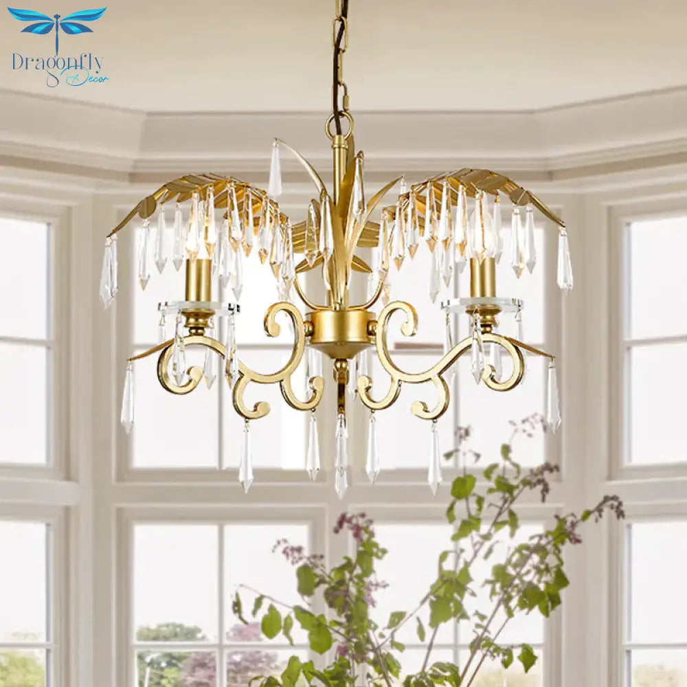 Crystal Brass Hanging Chandelier Leaf - Shaped 3/6/8 Lights Lodge Pendant Light Kit For Living Room